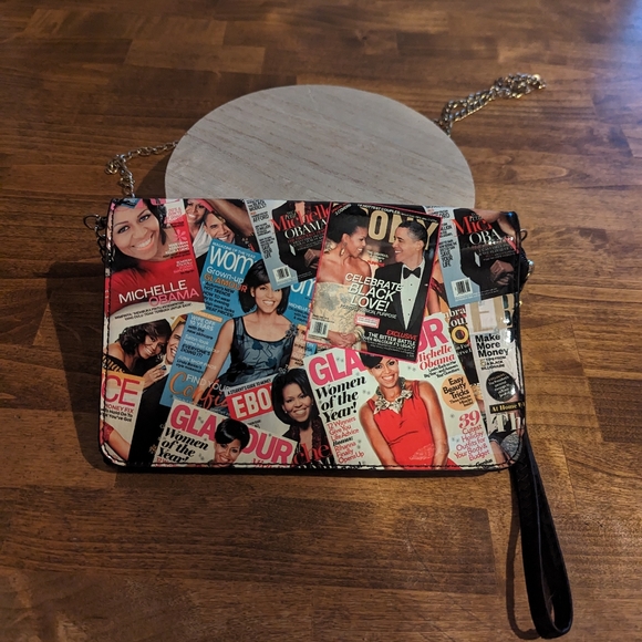 Michelle Obama Glossy Magazine Cover Collage Purse With Chain - Picture 6 of 10